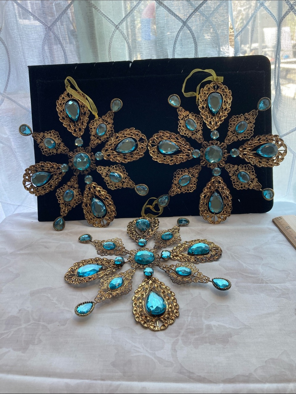 Gold Filigree Aqua Gem Snowflake Ornament - Holiday Décor